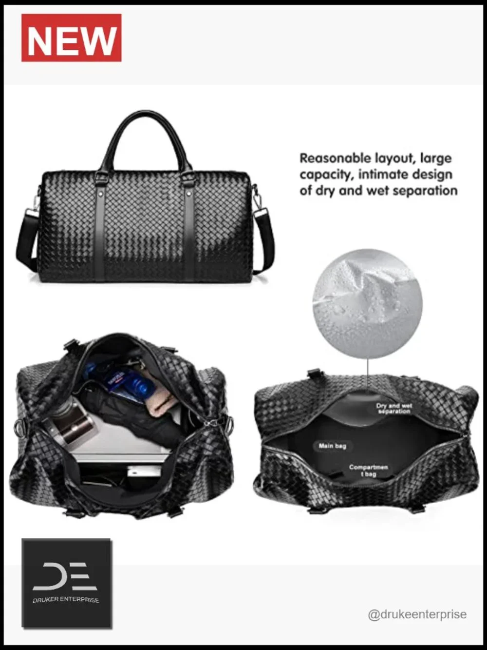 Water Resistant PU Leather Travel Duffel Bag, Carry On Weekender for Business